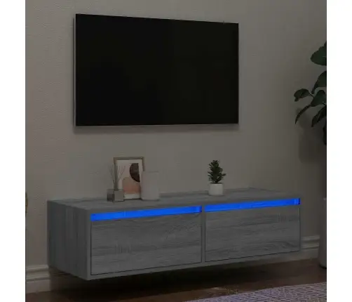 Tv Galdiņš Ar Led Lampiņām Pelēka Koka 100X35,5X25 Cm Vidaxl