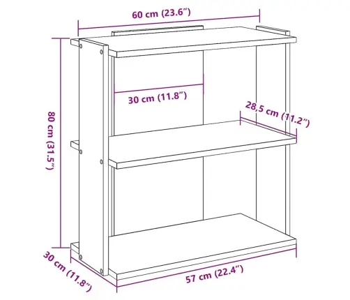 Raamaturiiul 3 Korrust, Suitsutamm, 60X30X80 cm Tehispuit