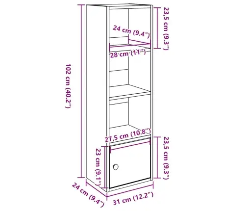 Raamatualus, Pruun Tamm, 31X24X102 cm Tehispuit