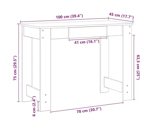 Kirjutuslaud Valge 100X45X75 Cm Engineered Wood