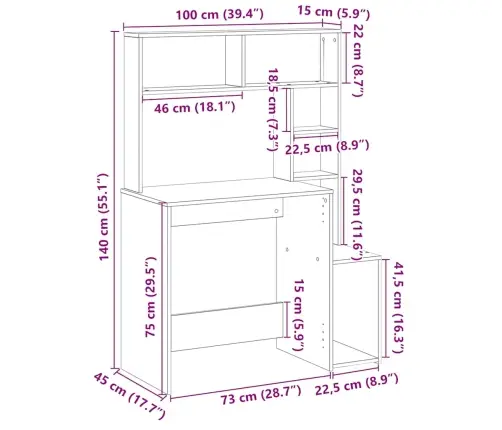 Rašomasis Stalas Su Lentynomis, Rudas, 100X45X140cm Mediena