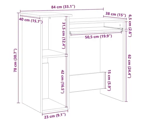 Rakstāmgalds Ar Plauktiem, 84X40X78 Cm, Skaidu Plāksne, Balts Vidaxl