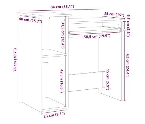 Rakstāmgalds Ar Plauktiem, 84X40X78 Cm, Skaidu Plāksne Vidaxl