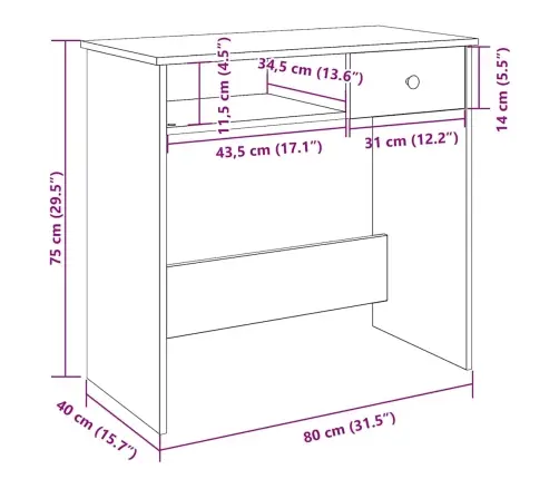 Rašomasis Stalas, Baltos Spalvos, 80X40X75cm Mdp Rašomasis Stalas, Baltos Spalvos, 80X40X75cm Mdp