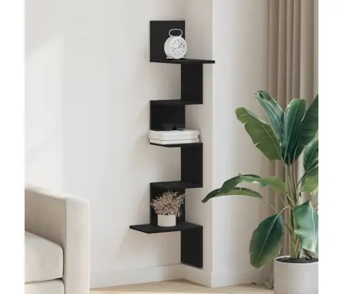 Sienas Stūra Plaukts Melns 32X32X127,5 Cm Engineered Wood Vidaxl