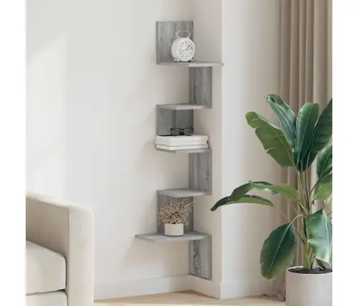 Sieninė Kampinė Lentyna, Pilkas Ąžuolo, 32X32X127,5cm Mediena