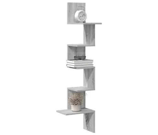 Sieninė Kampinė Lentyna, Pilkas Ąžuolo, 32X32X127,5cm Mediena