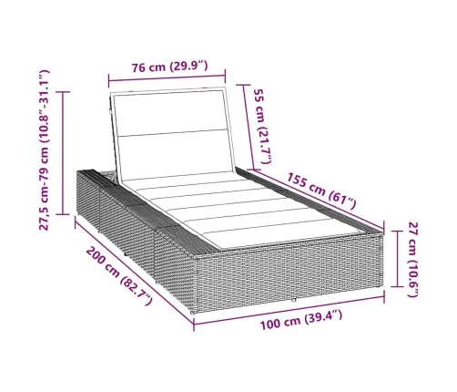 Sauļošanās Krēsls Ar Peldošu Spilvenu, Melns Polirotangpalmas Vidaxl