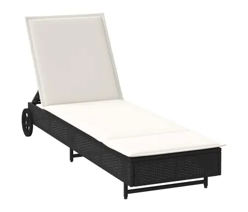 Saulės Gultas Su Ratukais Ir Čiužinuku, Juodas, Poliratanas