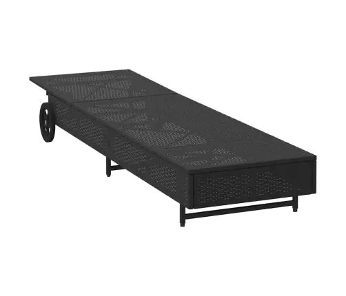 Saulės Gultas Su Ratukais Ir Čiužinuku, Juodas, Poliratanas