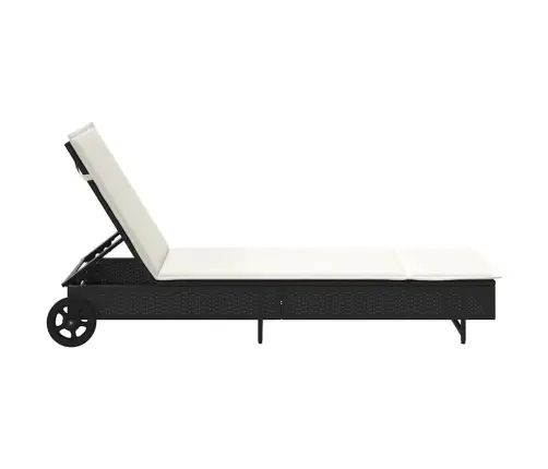 Saulės Gultas Su Ratukais Ir Čiužinuku, Juodas, Poliratanas