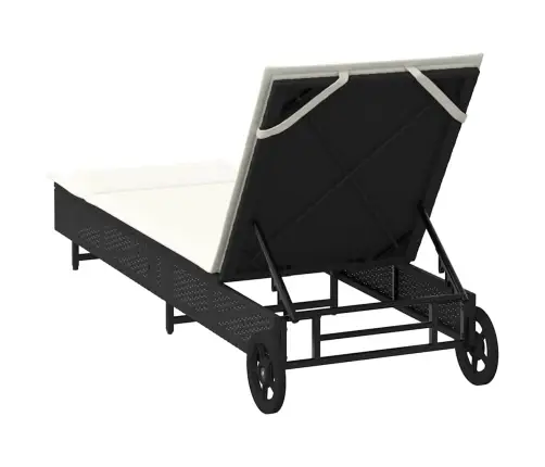 Saulės Gultas Su Ratukais Ir Čiužinuku, Juodas, Poliratanas