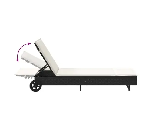 Saulės Gultas Su Ratukais Ir Čiužinuku, Juodas, Poliratanas