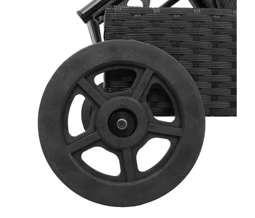 Saulės Gultas Su Ratukais Ir Čiužinuku, Juodas, Poliratanas