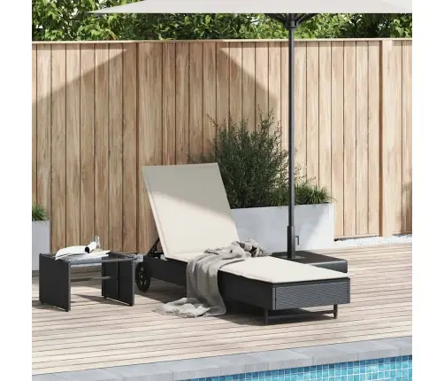 Saulės Gultas Su Ratukais Ir Čiužinuku, Juodas, Poliratanas