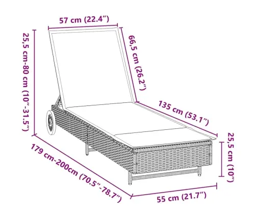 Sauļošanās Zvilnis Ar Riteņiem Un Matraci, Brūna Pe Rotangpalma Vidaxl
