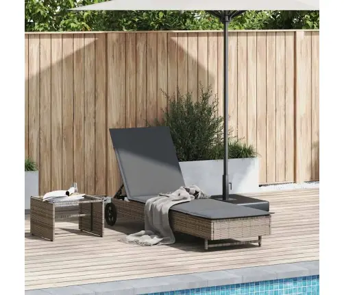 Sauļošanās Zvilnis Ar Riteņiem Un Matraci Pelēka Pe Rotangpalma Vidaxl Sauļošanās Zvilnis Ar Riteņiem Un Matraci Pelēka Pe Rotangpalma Vidaxl