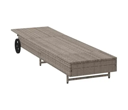 Sauļošanās Zvilnis Ar Riteņiem Un Matraci Pelēka Pe Rotangpalma Vidaxl Sauļošanās Zvilnis Ar Riteņiem Un Matraci Pelēka Pe Rotangpalma Vidaxl