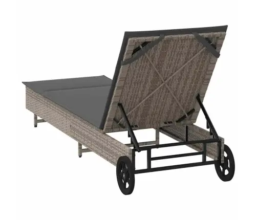 Sauļošanās Zvilnis Ar Riteņiem Un Matraci Pelēka Pe Rotangpalma Vidaxl Sauļošanās Zvilnis Ar Riteņiem Un Matraci Pelēka Pe Rotangpalma Vidaxl