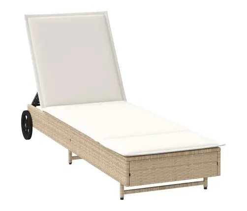 Päevitustool Rataste Ja Istmepadjaga, Beež, Polürotang