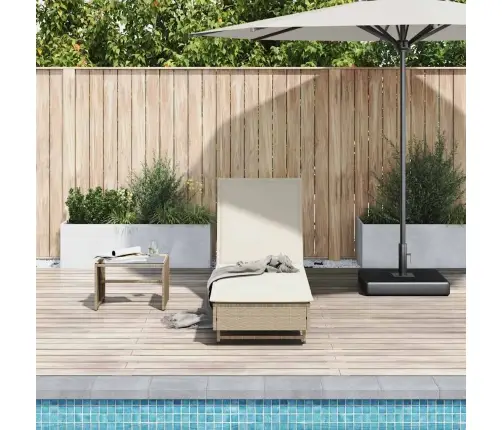 Päevitustool Rataste Ja Istmepadjaga, Beež, Polürotang