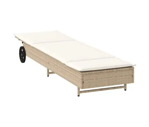 Päevitustool Rataste Ja Istmepadjaga, Beež, Polürotang