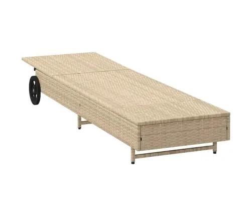 Päevitustool Rataste Ja Istmepadjaga, Beež, Polürotang