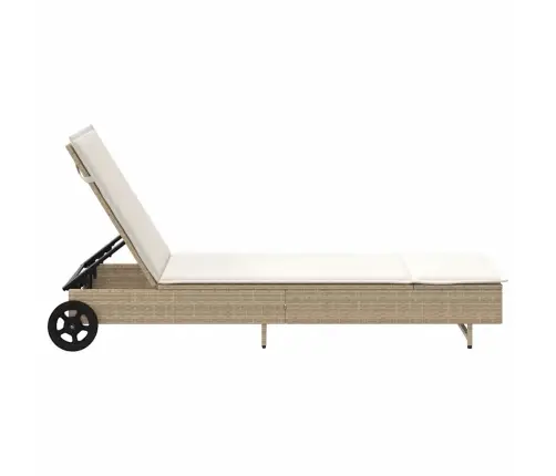 Päevitustool Rataste Ja Istmepadjaga, Beež, Polürotang