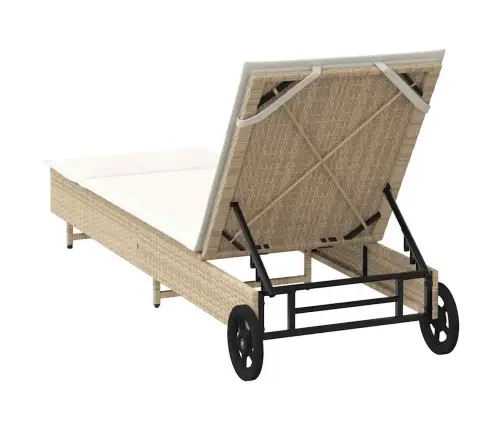 Päevitustool Rataste Ja Istmepadjaga, Beež, Polürotang