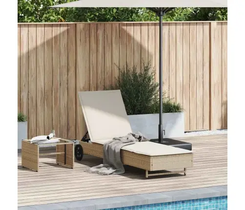 Päevitustool Rataste Ja Istmepadjaga, Beež, Polürotang