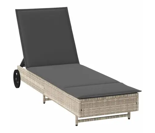 Sauļošanās Zvilnis Ar Riteņiem Un Matraci Pelēka Pe Rotangpalma Vidaxl Sauļošanās Zvilnis Ar Riteņiem Un Matraci Pelēka Pe Rotangpalma Vidaxl