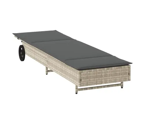 Sauļošanās Zvilnis Ar Riteņiem Un Matraci Pelēka Pe Rotangpalma Vidaxl Sauļošanās Zvilnis Ar Riteņiem Un Matraci Pelēka Pe Rotangpalma Vidaxl