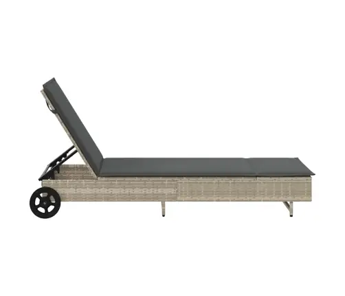 Sauļošanās Zvilnis Ar Riteņiem Un Matraci Pelēka Pe Rotangpalma Vidaxl Sauļošanās Zvilnis Ar Riteņiem Un Matraci Pelēka Pe Rotangpalma Vidaxl