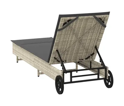 Sauļošanās Zvilnis Ar Riteņiem Un Matraci Pelēka Pe Rotangpalma Vidaxl Sauļošanās Zvilnis Ar Riteņiem Un Matraci Pelēka Pe Rotangpalma Vidaxl