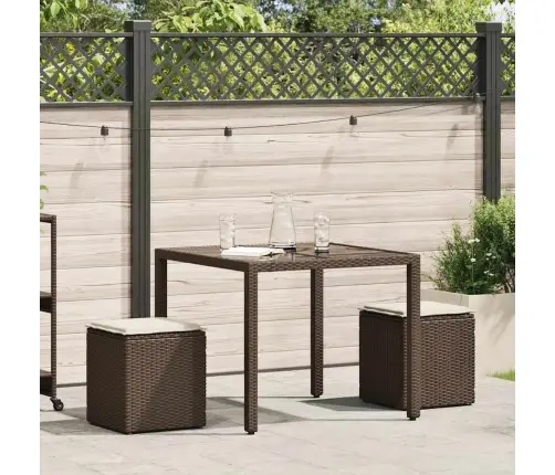 Sodo Taburetės Su Pagalvėlėmis 2 Vnt Ruda Polietileno Rotango