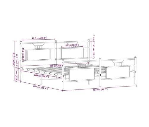 Gultas Rāmis Bez Matrača, Metāls, 160X200Cm, Ozolkoka Imitācija Vidaxl