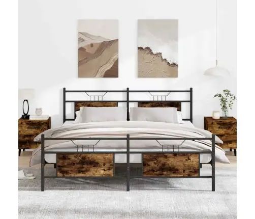 Gultas Rāmis Bez Matrača, Metāls, 180X200Cm, Ozolkoka Imitācija Vidaxl
