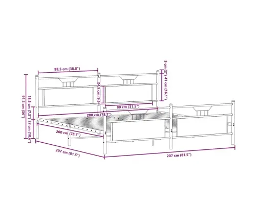 Gultas Rāmis Bez Matrača, Metāls, 200X200Cm, Ozolkoka Imitācija Vidaxl