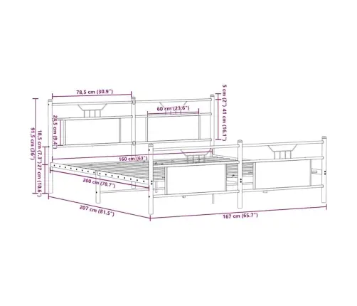 Lovos Rėmas Be Čiužinio, Sonoma Ąžuolo, 160X200cm Metalas