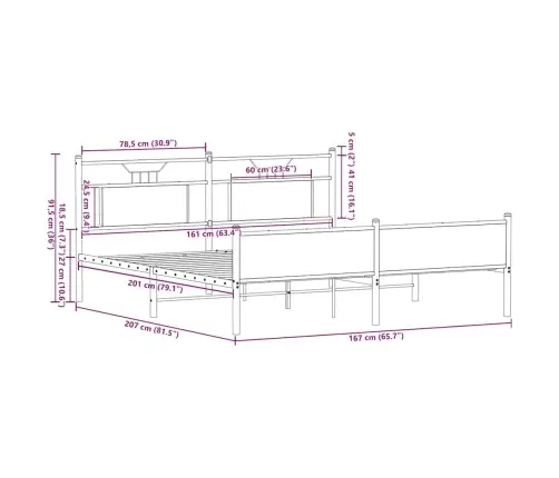 Metallist Voodiraam Ilma Madratsita Suitsutatud Tamm 160X200 Cm