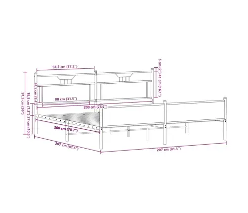 Gultas Rāmis Bez Matrača, Metāls, 200X200Cm, Ozolkoka Imitācija Vidaxl