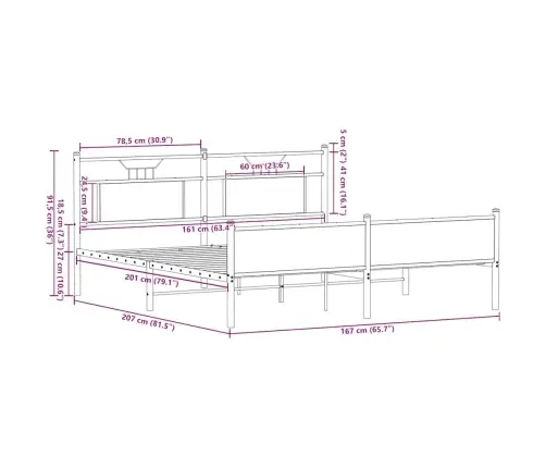 Lovos Rėmas Be Čiužinio, Sonoma Ąžuolo, 160X200cm Metalas