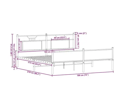 Lovos Rėmas Be Čiužinio, Sonoma Ąžuolo, 183X213cm Metalas