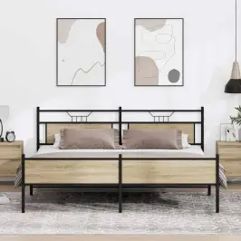 Gultas Rāmis Bez Matrača, Metāls, 200X200Cm, Ozolkoka Imitācija Vidaxl