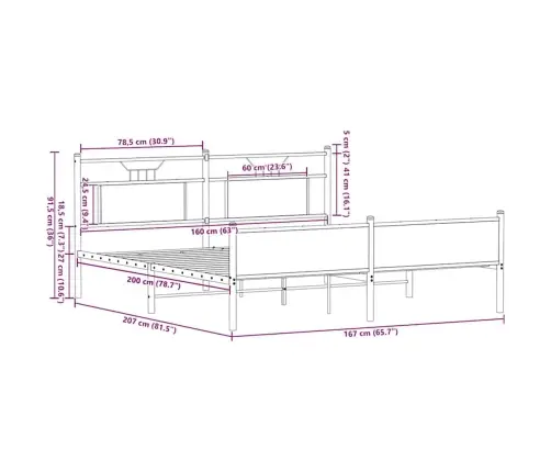 Gultas Rāmis Bez Matrača, Metāls, 160X200 Cm, Ozolkoka Krāsa Vidaxl