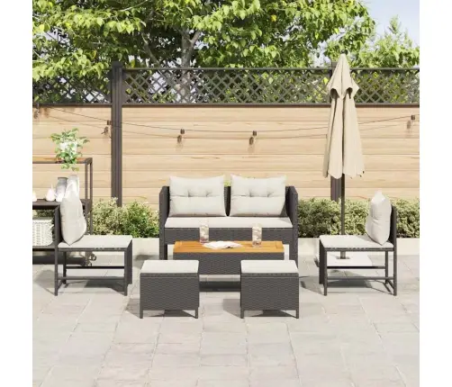 Dārza Dīvānu Komplekts 6 Pcs Melna Un Krēmkrāsas Poliratāns Vidaxl