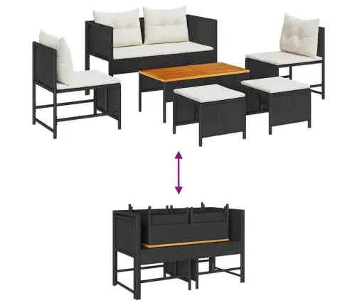 Dārza Dīvānu Komplekts 6 Pcs Melna Un Krēmkrāsas Poliratāns Vidaxl