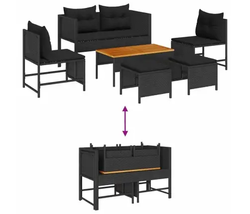 Dārza Dīvānu Komplekts 6 Pcs Melna Poliratāns Vidaxl