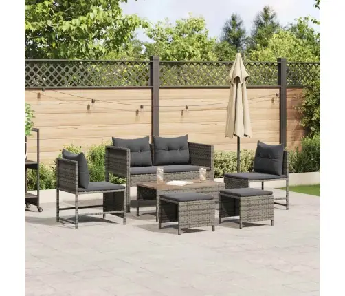 Sodo Sofų Rinkinys 6 Pcs Pilka Ir Tamsiai Pilka Poliratanas