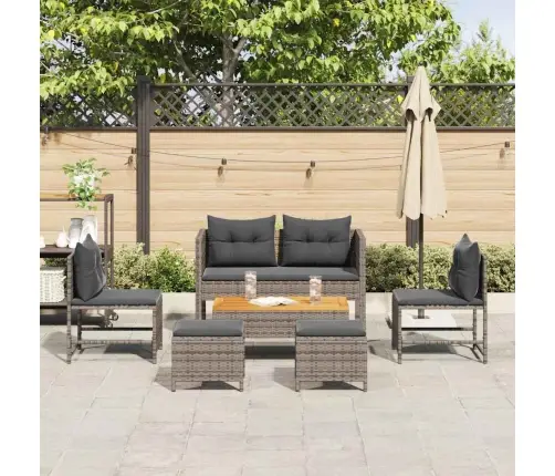 Sodo Sofų Rinkinys 6 Pcs Pilka Ir Tamsiai Pilka Poliratanas